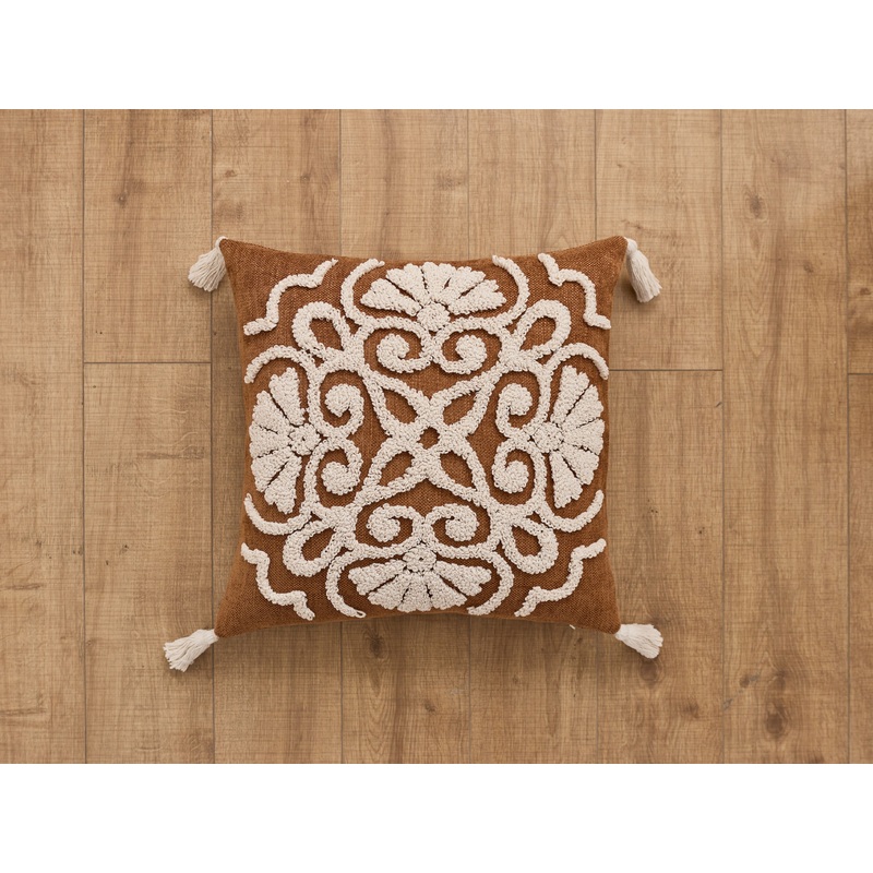 Brown Medallion Tufted Pillow