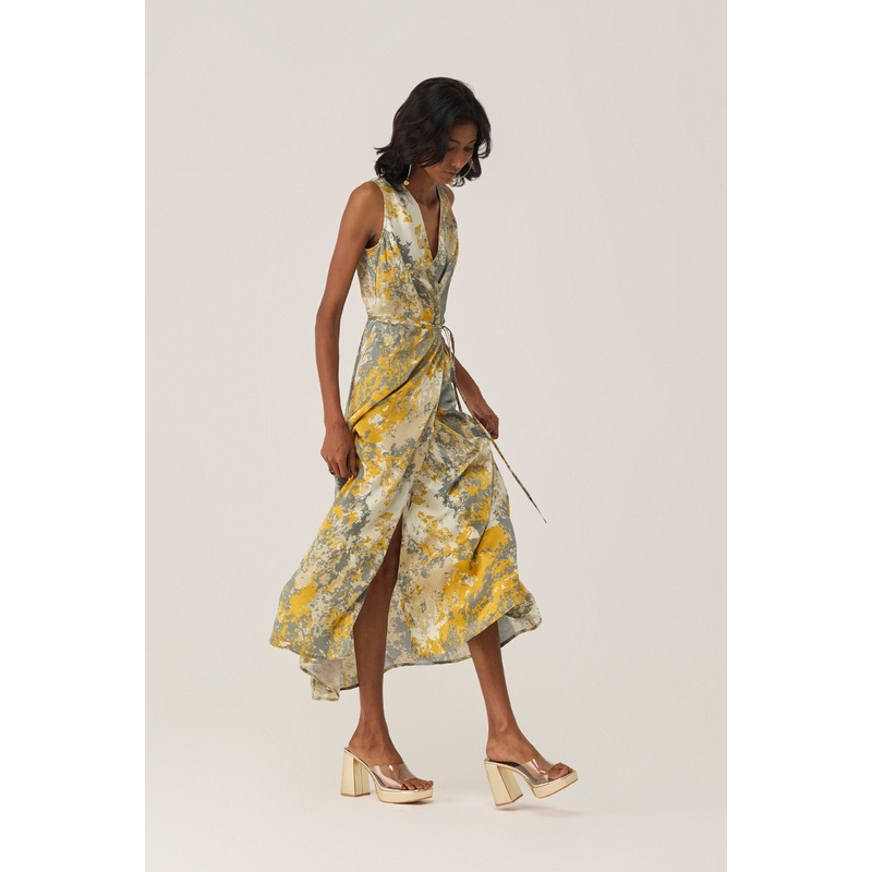 Gold Autumn Sleeveless Wrap Dress