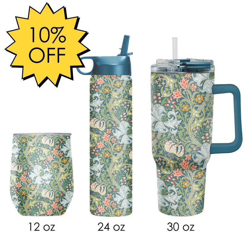 William Morris “Golden Lily” Insulated Drinkware Set of 3, 1 per size