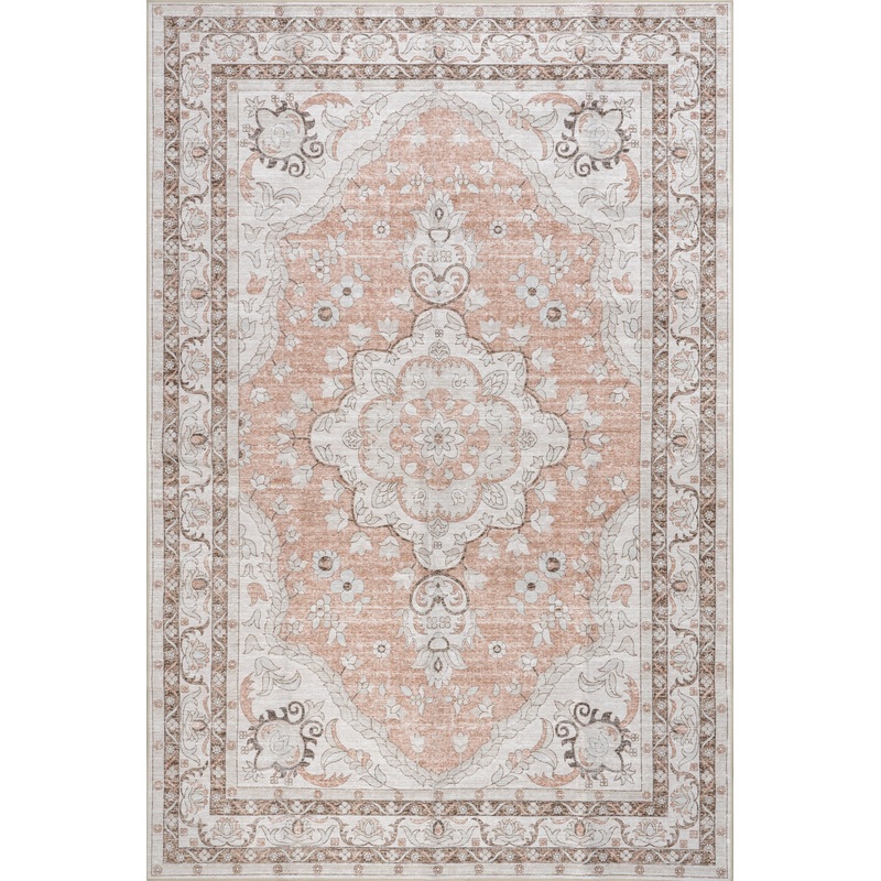 Faded Rosette Spill Proof Washable Rug | Peach