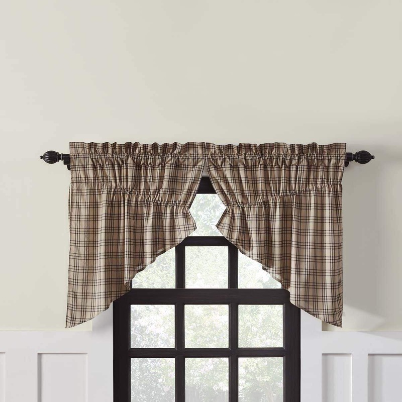 Sawyer Mill Charcoal Plaid Prairie Swag Set of 2 36x36x18