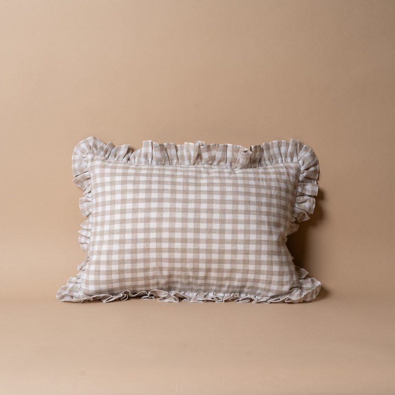 Gingham Ruffle Pillow Cover