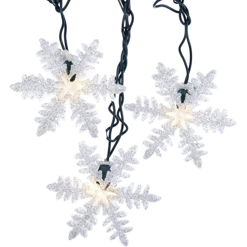 Kurt Adler Indoor/Outdoor Novelty Lights Set, Incandescent Mini bulbs, 10 Lights White Snowflakes, 12ft