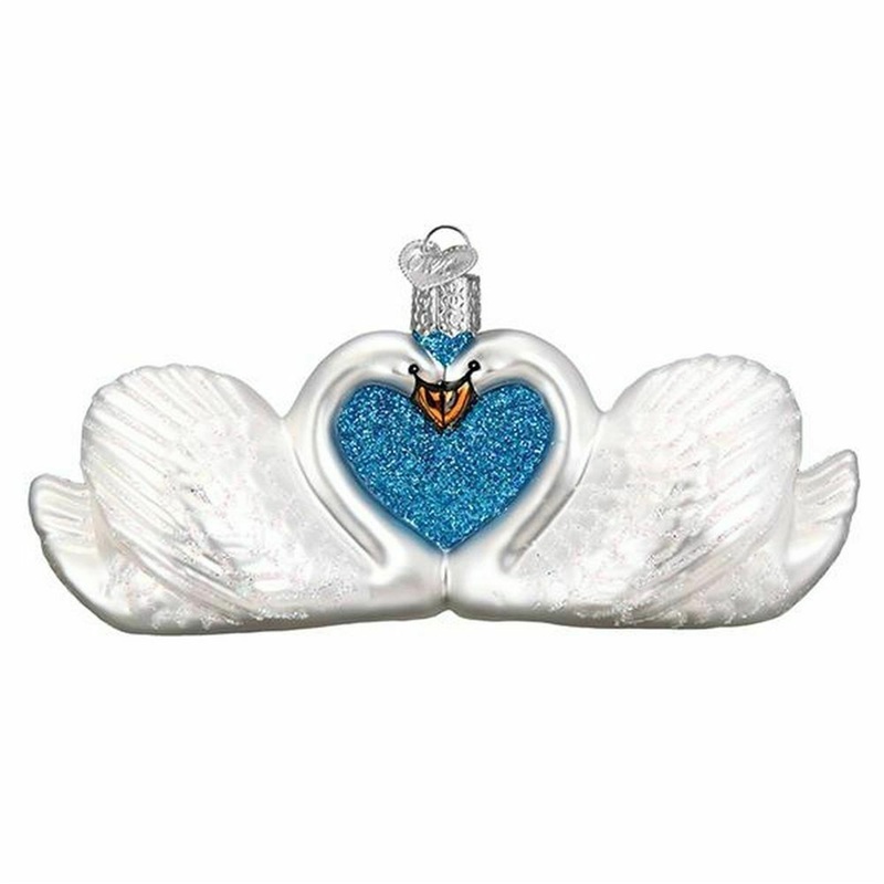 Old World Christmas Glass Blown Ornament, Swans in Love, 5.5″