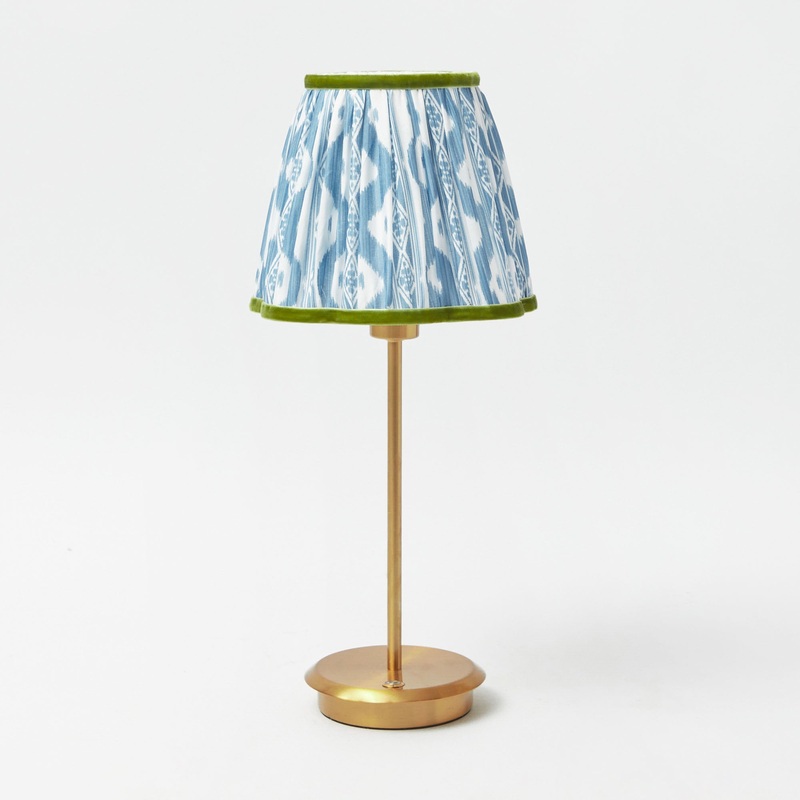 Tall Rechargeable Lamp with Blue & Green Ikat Shade (18cm)