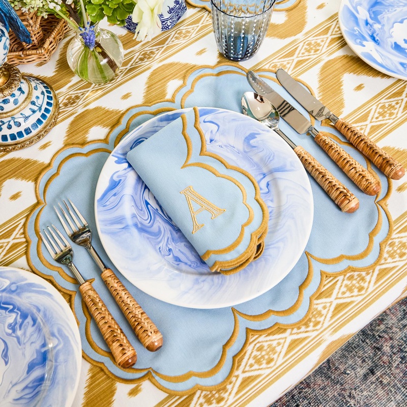 Serena Blue & Caramel Placemats & Napkins (Set of 4)