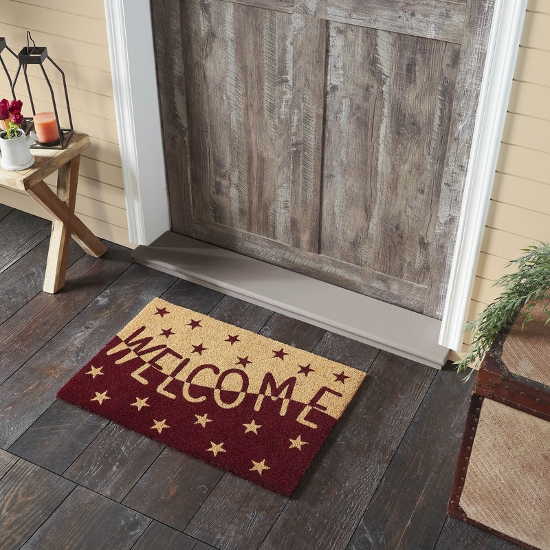 Burgundy Tan Stars Coir Welcome Rug Rect 20×30