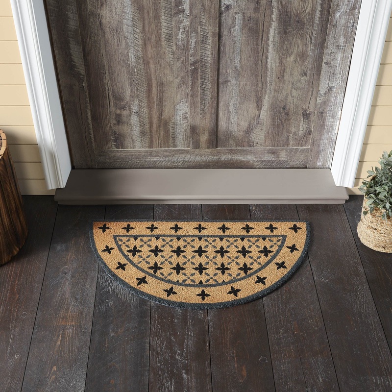 Charleston Mosaic Black Grey Coir Rug Half Circle 16.5×33