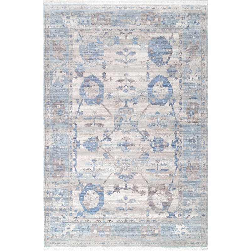 Distressed Foliage Rug | Light Blue