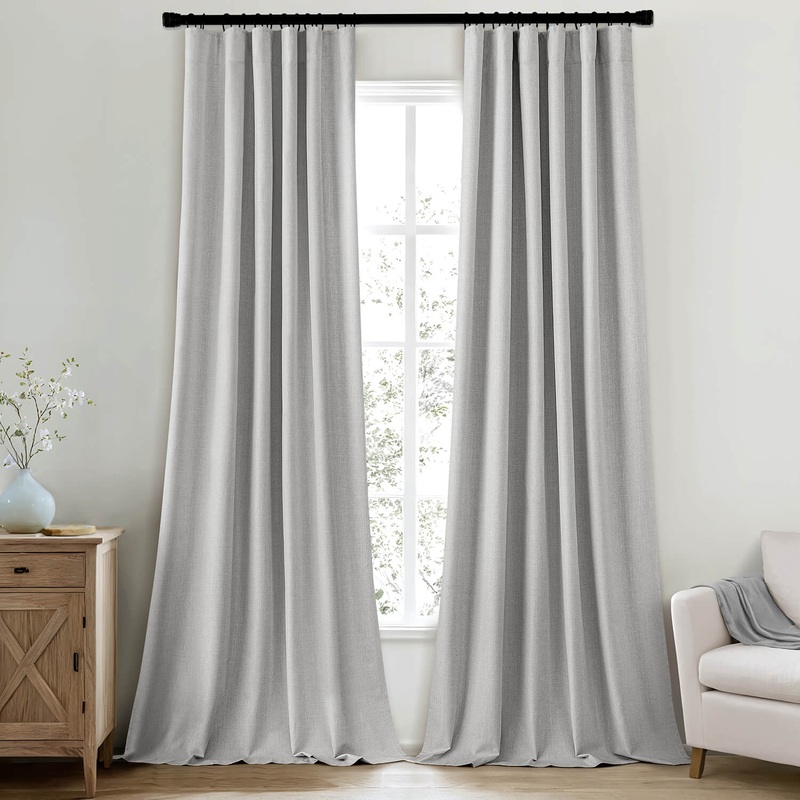 MIULEE 100% Blackout Curtains 84 Inch Long 2 Panels Set for Bedroom, Thick Luxury Faux Linen Black Out Curtain Room Darkening Back Tab Pleat Window Textured Drapes with Hooks for Living Room, Grey