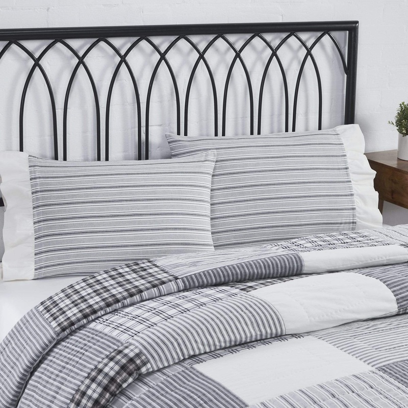 Sawyer Mill Black Ruffled Ticking Stripe Standard Pillow Case Set of 2 21×26+4