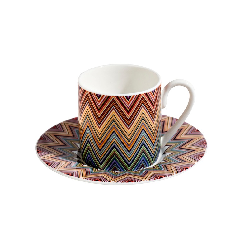 Missoni Home Coffee Cup & Saucer ZIG ZAG Set of 2 in Luxury Box Jarris 156 diam. 2.3″, H 2.5″, Cap. 4 oz, Saucer diam. 4.75″