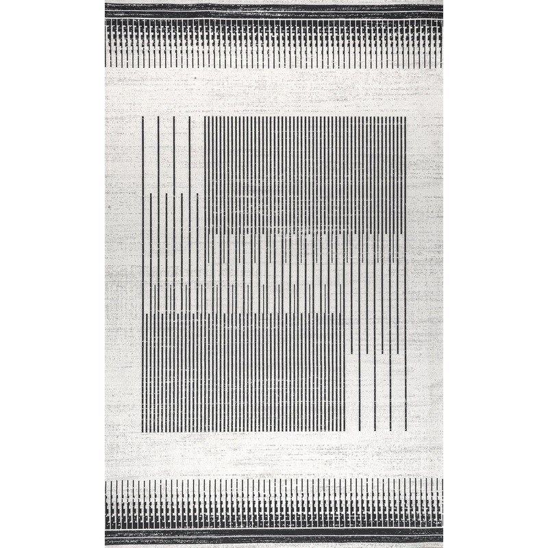 Eileen Linear Puzzle Washable Rug | Grey