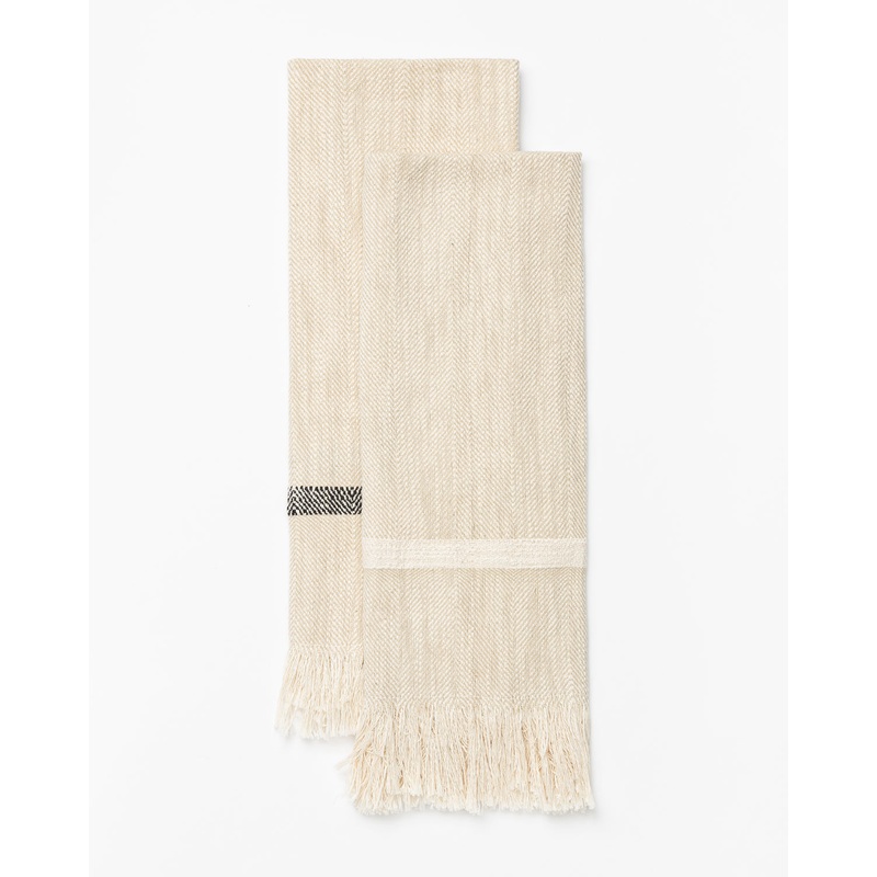 Fringed Striped Tea Towel (Set of 2)