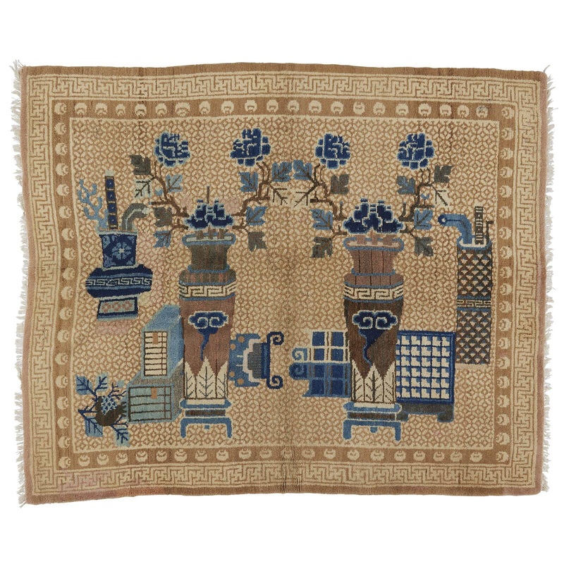 ANTIQUE CHINESE PAO TOU BEIGE/BLUE 5′ 6″ x 6′ 6″