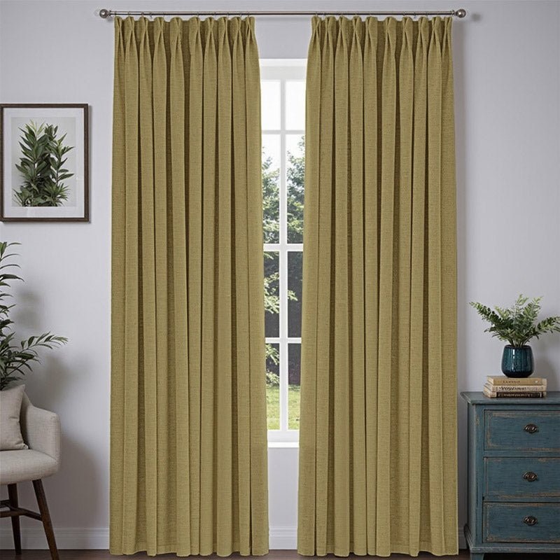 “Bold” Custom Heavyweight Linen Drape Pleated – Khaki Yellow