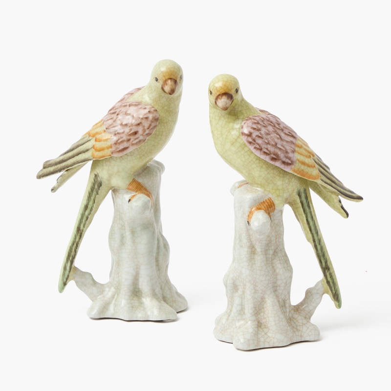 Soft Yellow Porcelain Parrot (Pair)