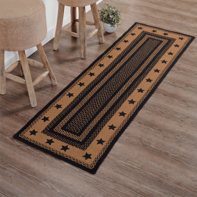 Farmhouse Jute Rug/Runner Rect Stencil Stars w/ Pad 24×78