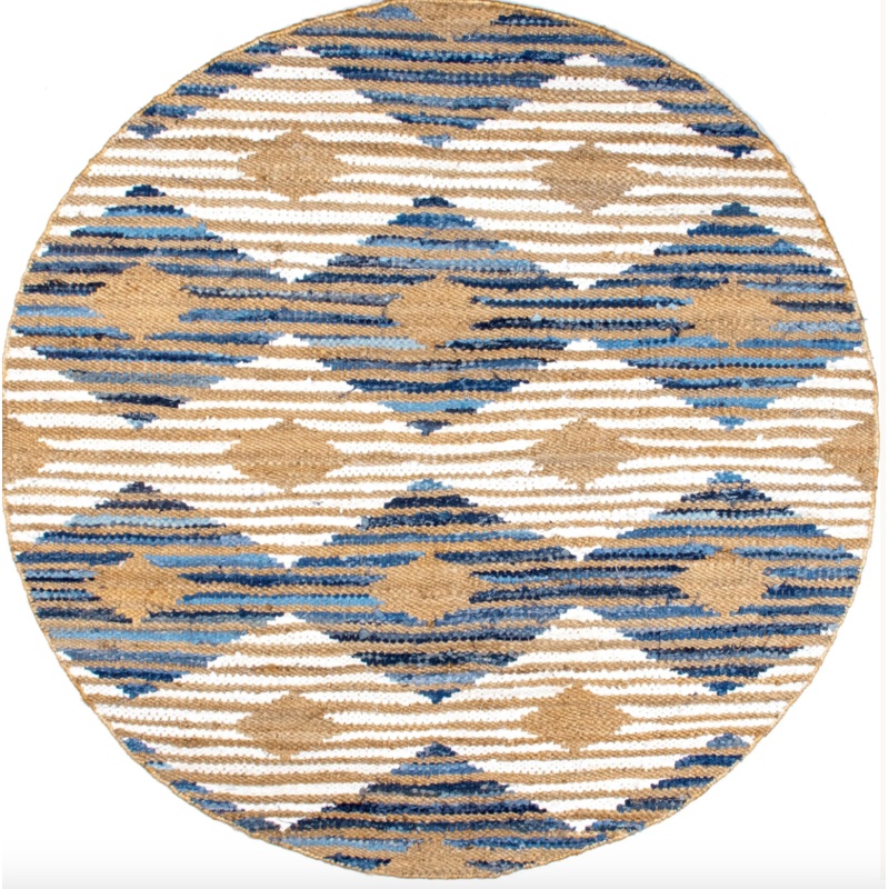 Hand Braided Marla Denim And Jute Diamonds Area Rug 6′ Round