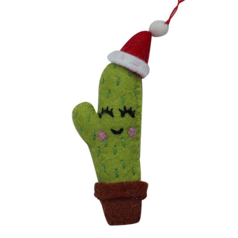 Santa Hat Cactus Felt Ornament – Global Groove (H)
