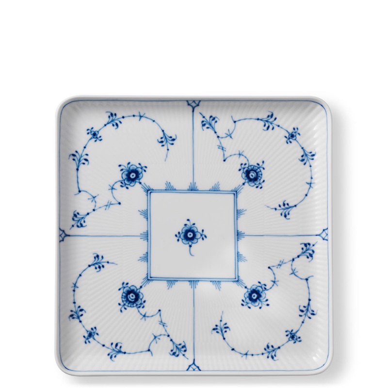 Blue Fluted Plain Large Square Plate, 8″