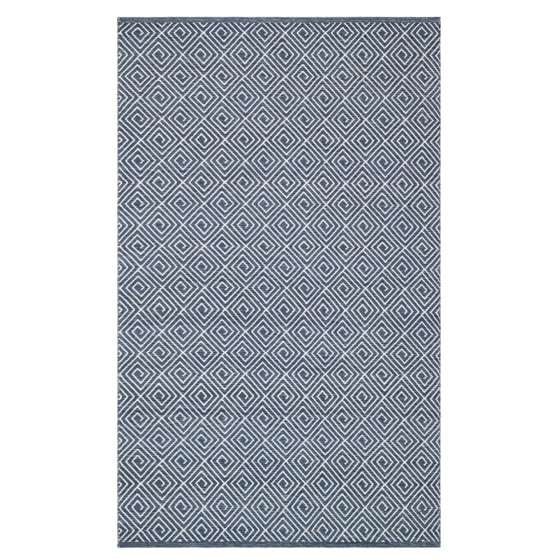 Geo Diamond Handwoven Wool Rug | Blue/Ivory