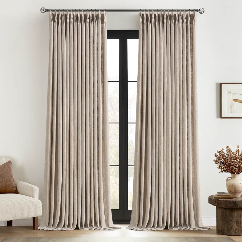 MIULEE Pinch Pleated Linen Curtains 108 Inches Long 2 Panels for Living Room Bedroom, Extra Long Linen Drapes Pinch Pleat Back Tab Rustic Farmhouse Foor to Ceiling Curtains with Hooks&Rings, Taupe
