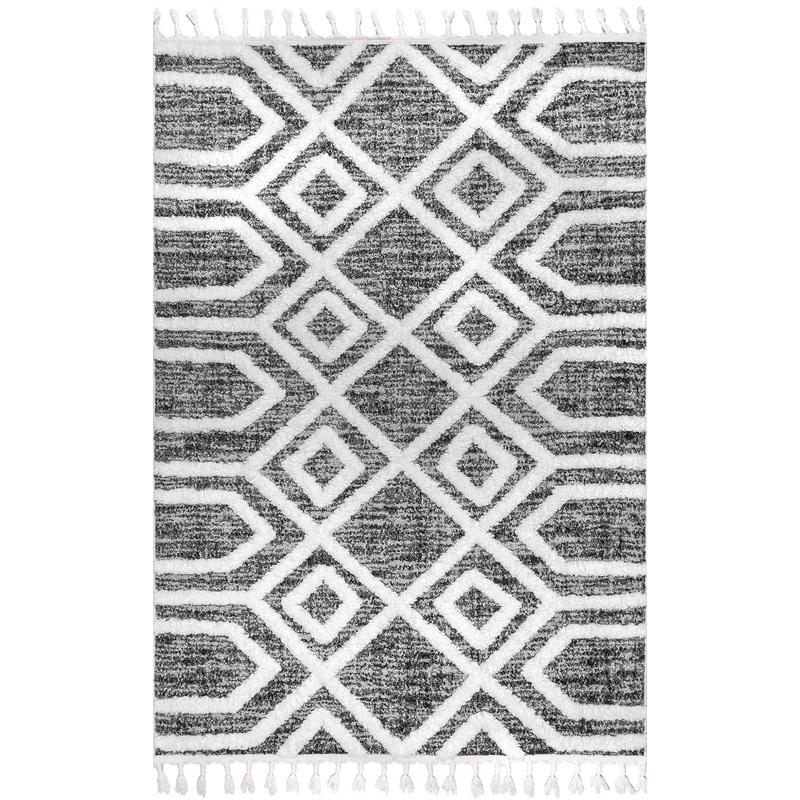 Textured Paneled Lattice Rug | Grey