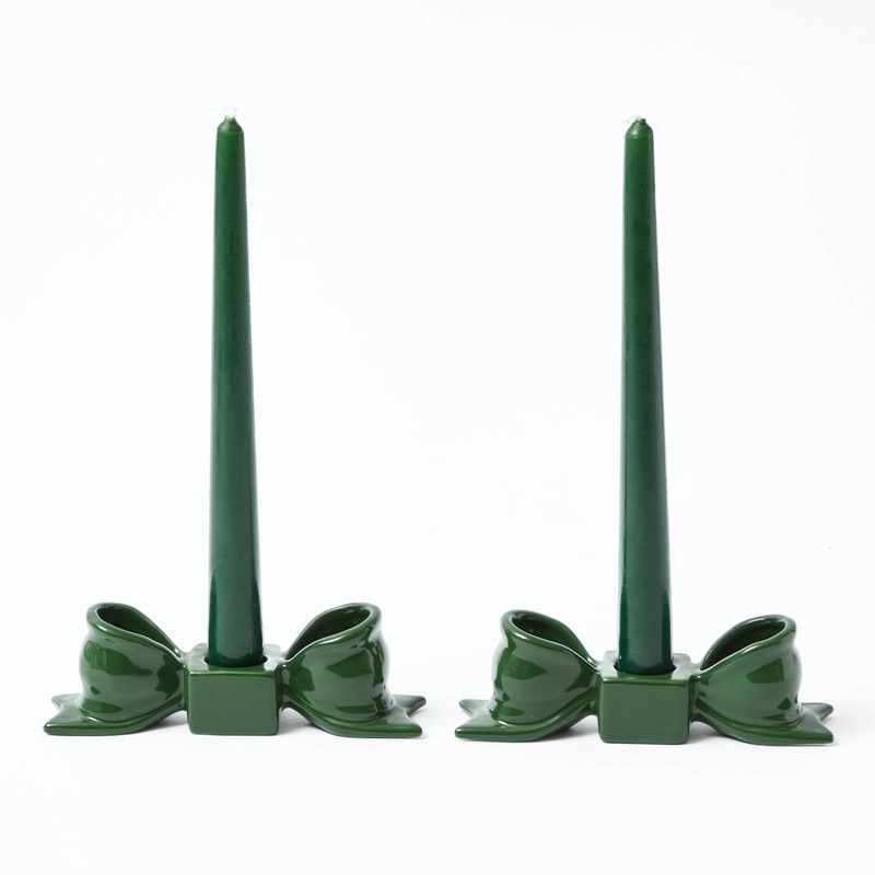 Green Ceramic Bow Candleholder (Pair)