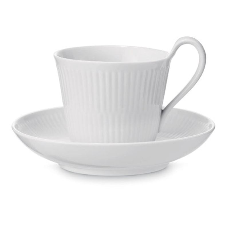 White Fluted Plain High Handled Cup & Saucer