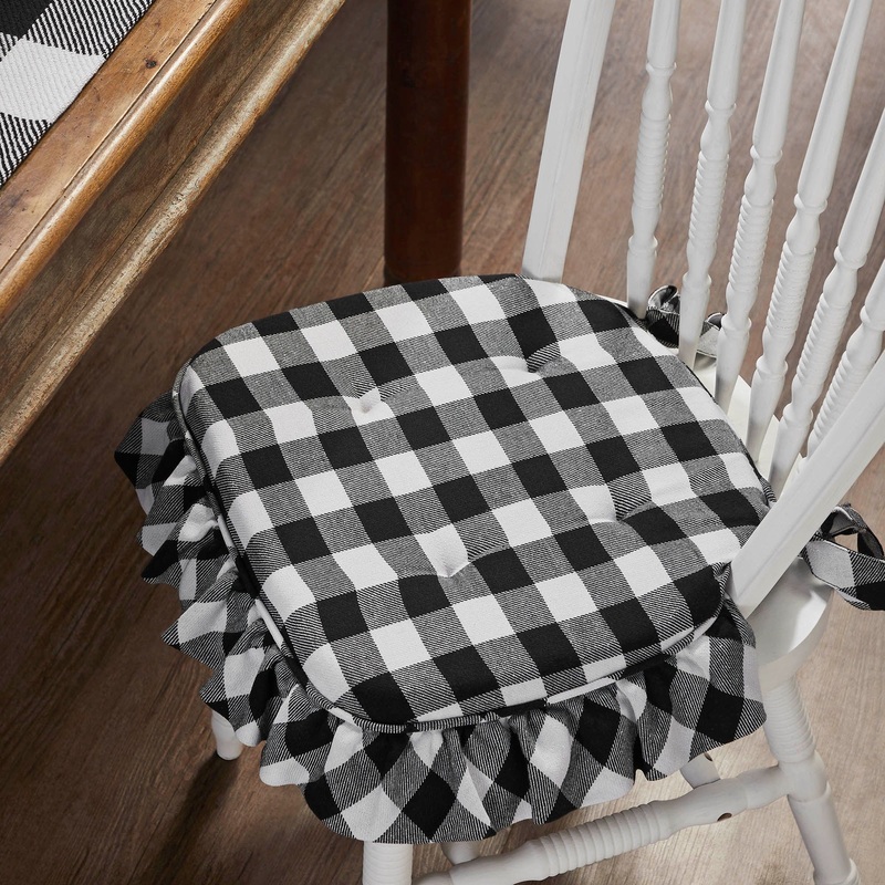 Annie Buffalo Check Black Ruffled Chair Pad 16.5×18