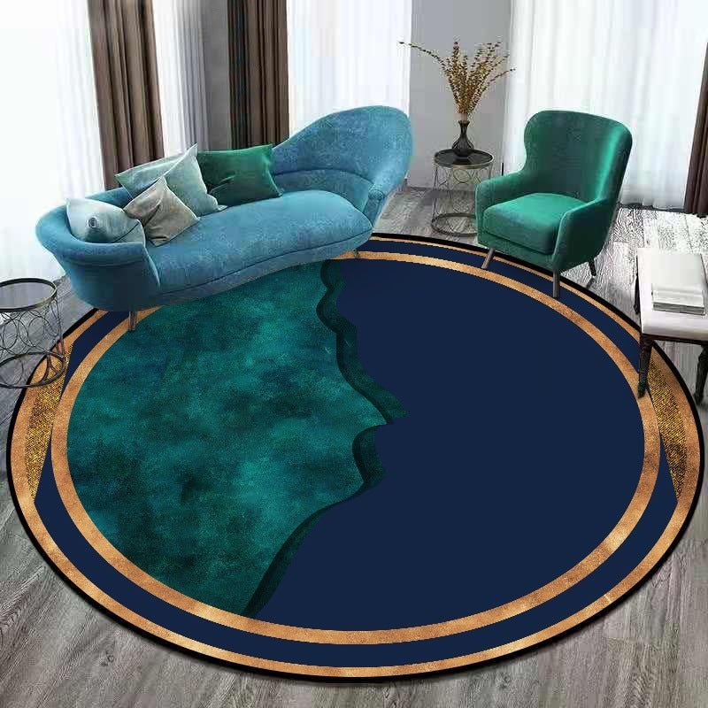 Dark Green Washable Round Rug