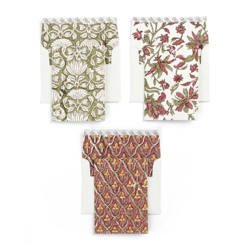 Hand block printed cards and gift tags bundle – Red/Green Pack of 12