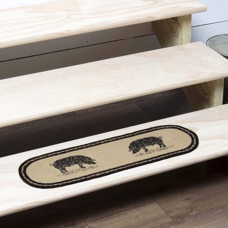 Sawyer Mill Charcoal Pig Jute Stair Tread Oval Latex 8.5×27