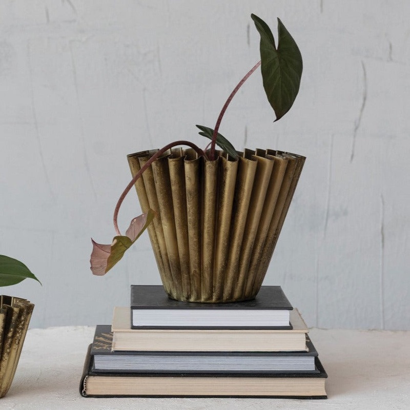 8″ Fluted Metal Planter