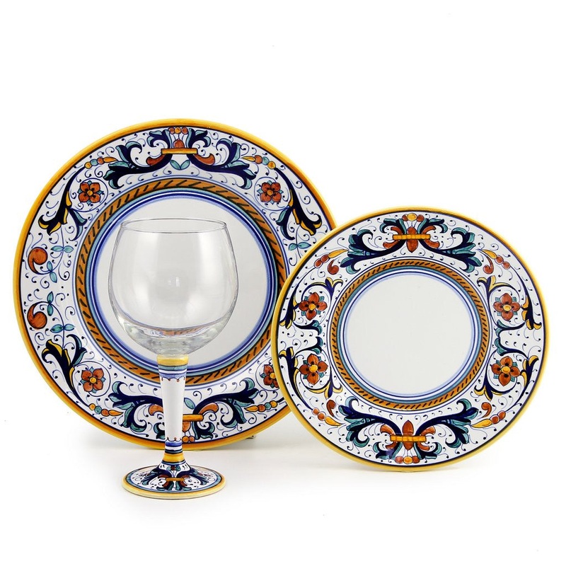 DERUTA STEMWARE PACK: Burgundy Balloon and Dinner Plate and Salad Plate RICCO DERUTA Design