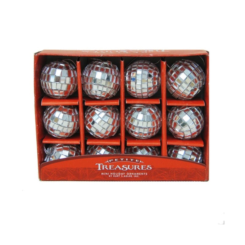 Kurt Adler Petite Treasures Glass Mirrored Disco Ball Ornament Set, 1.25″ (12-Count)
