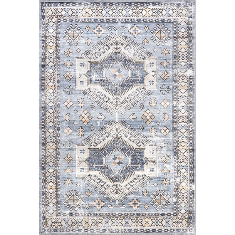 Nordic Emblems Washable Rug | Light Blue