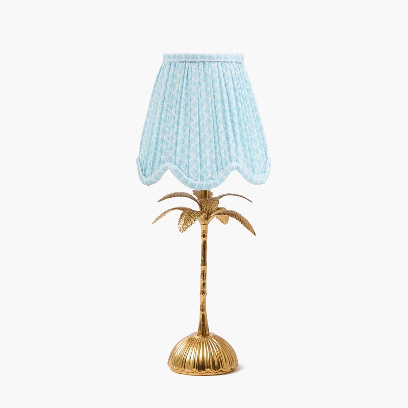 Palm Tree Rechargeable Lamp with Soft Blue Lotus Shade (14cm)