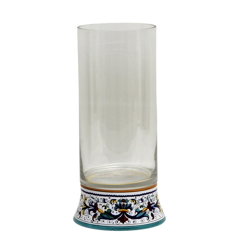 DERUTA VETRO: Cylindrical Glass Vase on ceramic base RICCO DERUTA design – CLEAR Glass [R]