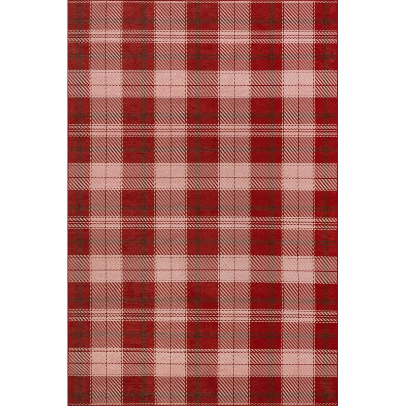 Tytiana Plaid Spill Proof Washable Rug | Red