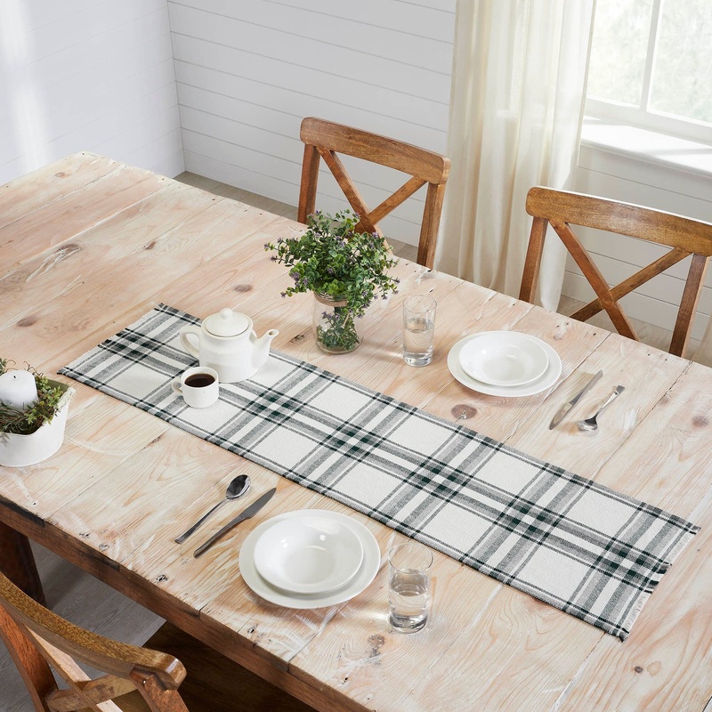 Harper Plaid Green White Runner Fringed 12×48