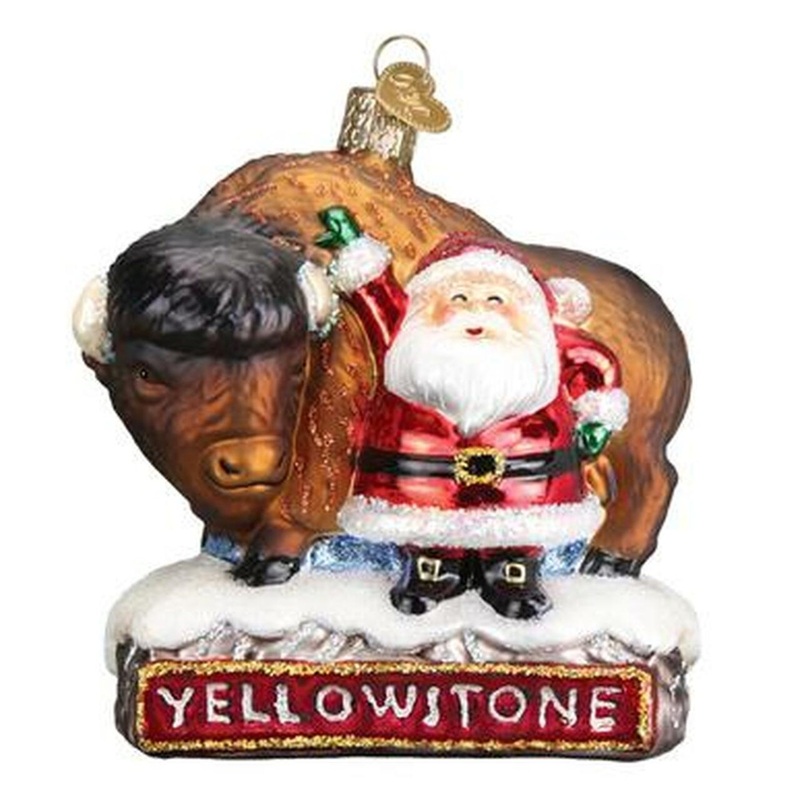Old World Christmas Glass Blown Ornament, Santa with Bison 4″