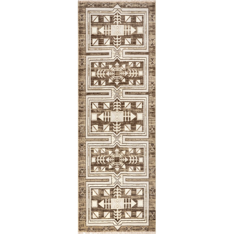 Agave Geometric Fringed Rug | Brown
