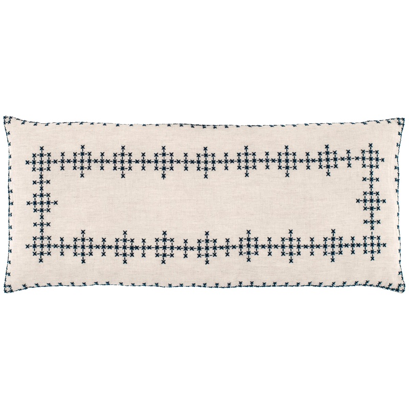 Cross-Stitch Linen Navy Decorative Pillow Cover