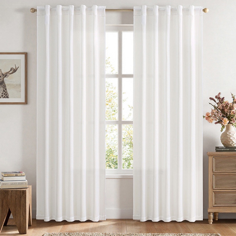 MIULEE Faux Linen Curtains 84 Inch Length 2 Panels Heathered White Semi Sheer Curtain with Back Tab Rod Pocket , Light Filtering Window Privacy Burlap Drapes for Living Room Bedroom 42W x 84L