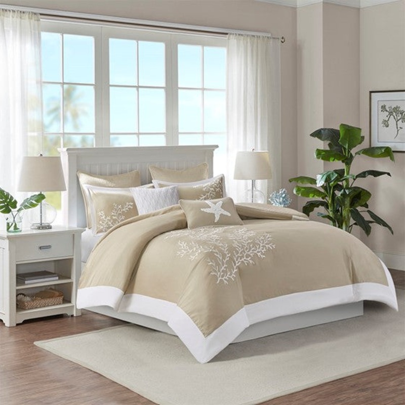 Coastline Beach Themed Jacquard 5PC Duvet Cover Set