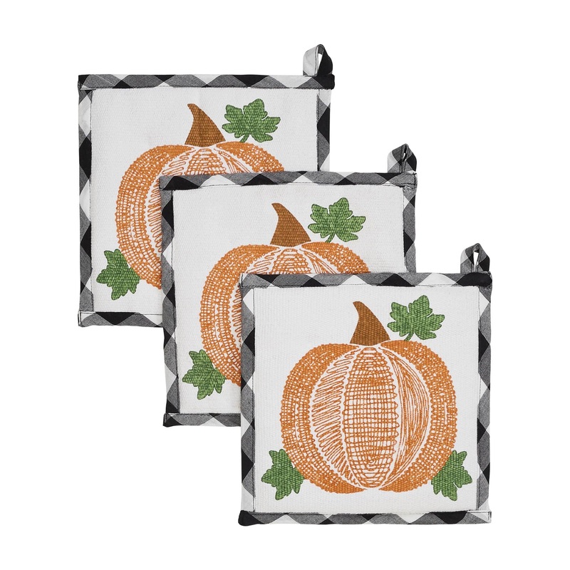 Annie Black Check Pumpkin Trivet 8×8 Set of 3