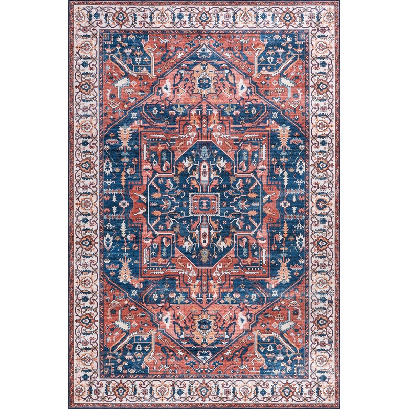 Atrium Medallion Spill Proof Washable Rug | Rust