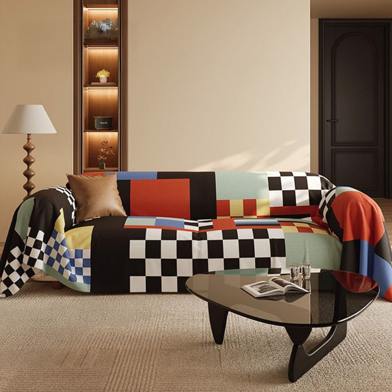 Retro Bold Block Arcade Pattern Breathable Sofa Cover Soft Easy-to-Clean Couch Protection for a Home Upgrade